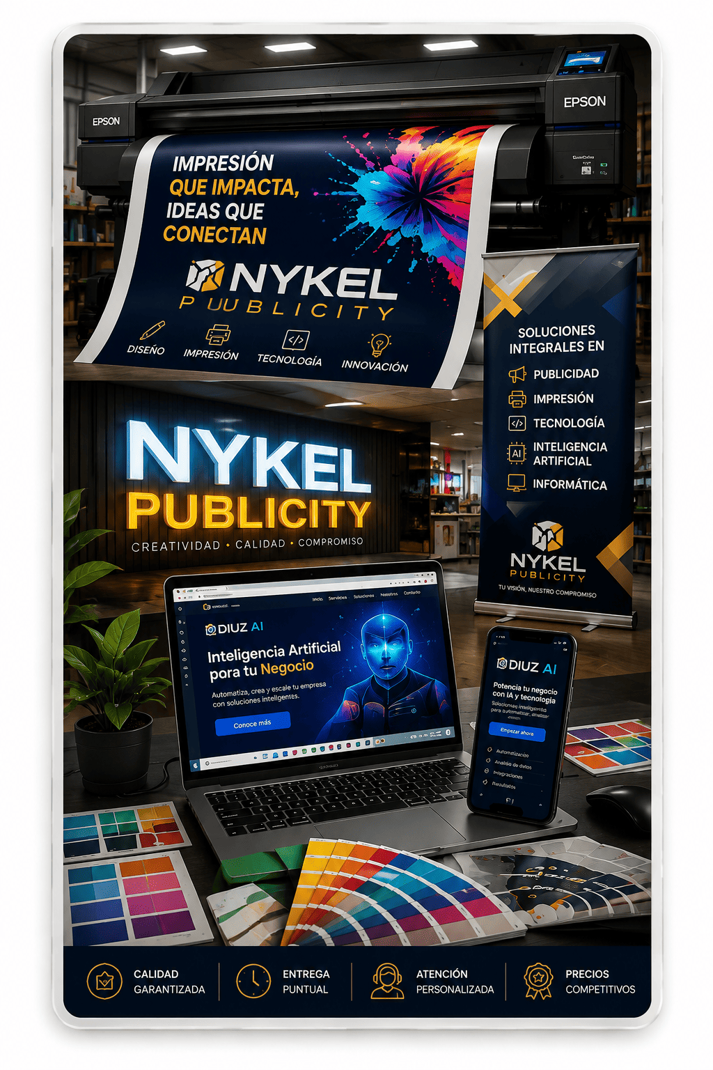 Servicios integrales de NYKEL Publicity en publicidad, impresión, tecnología e innovación.